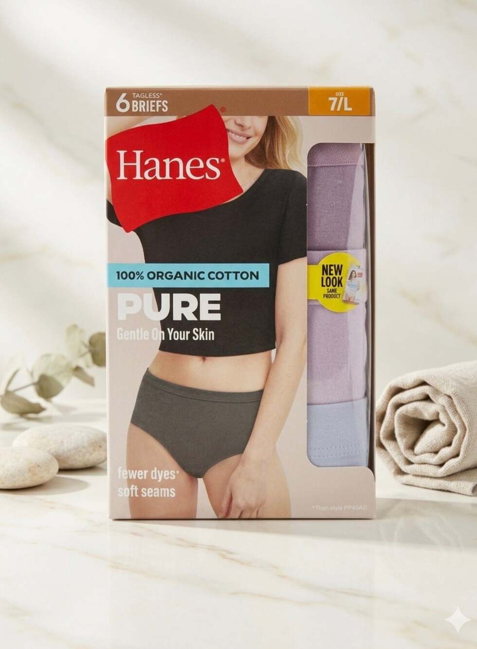 Hanes Pure 100% Organic Cotton Briefs Size 7/L 6-Pack